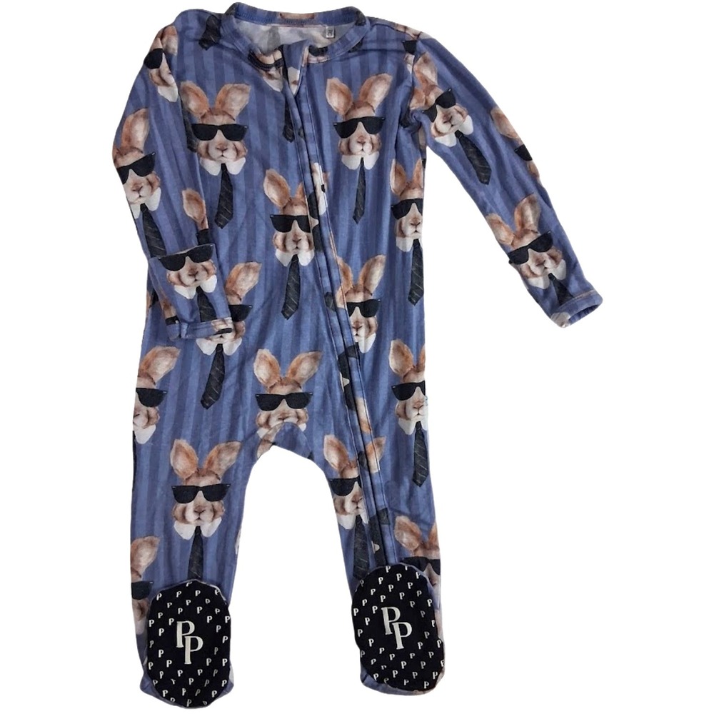 Posh Peanut Cool Bunny Bamboo Sleeper 0 3 Mos Baby Boy Tie Glasses Blue Stripe